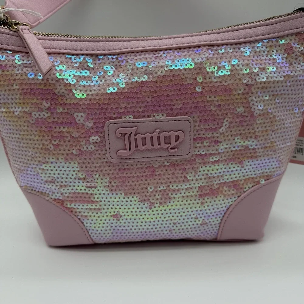 Juicy Couture Blank Canvas Hobo Purse Light Sparkle Iridescent Pink NWT